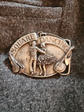 Square Dancing Belt Buckle - Silver Tone